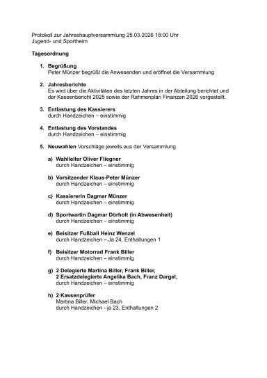 das Protokoll der Jahreshauptversammlung 2026